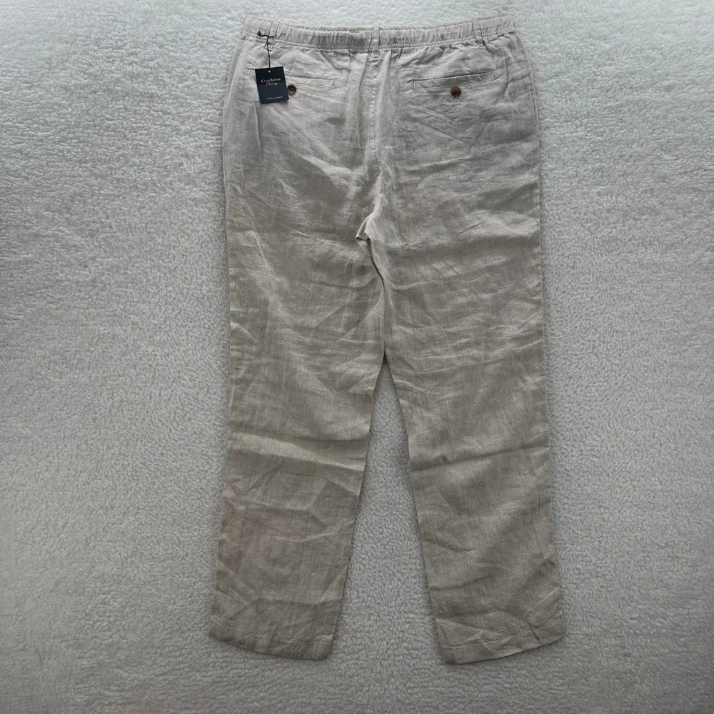 Club Room Pants Mens XL Beige Linen Drawstring Luxury Beach Summer Preppy Casual